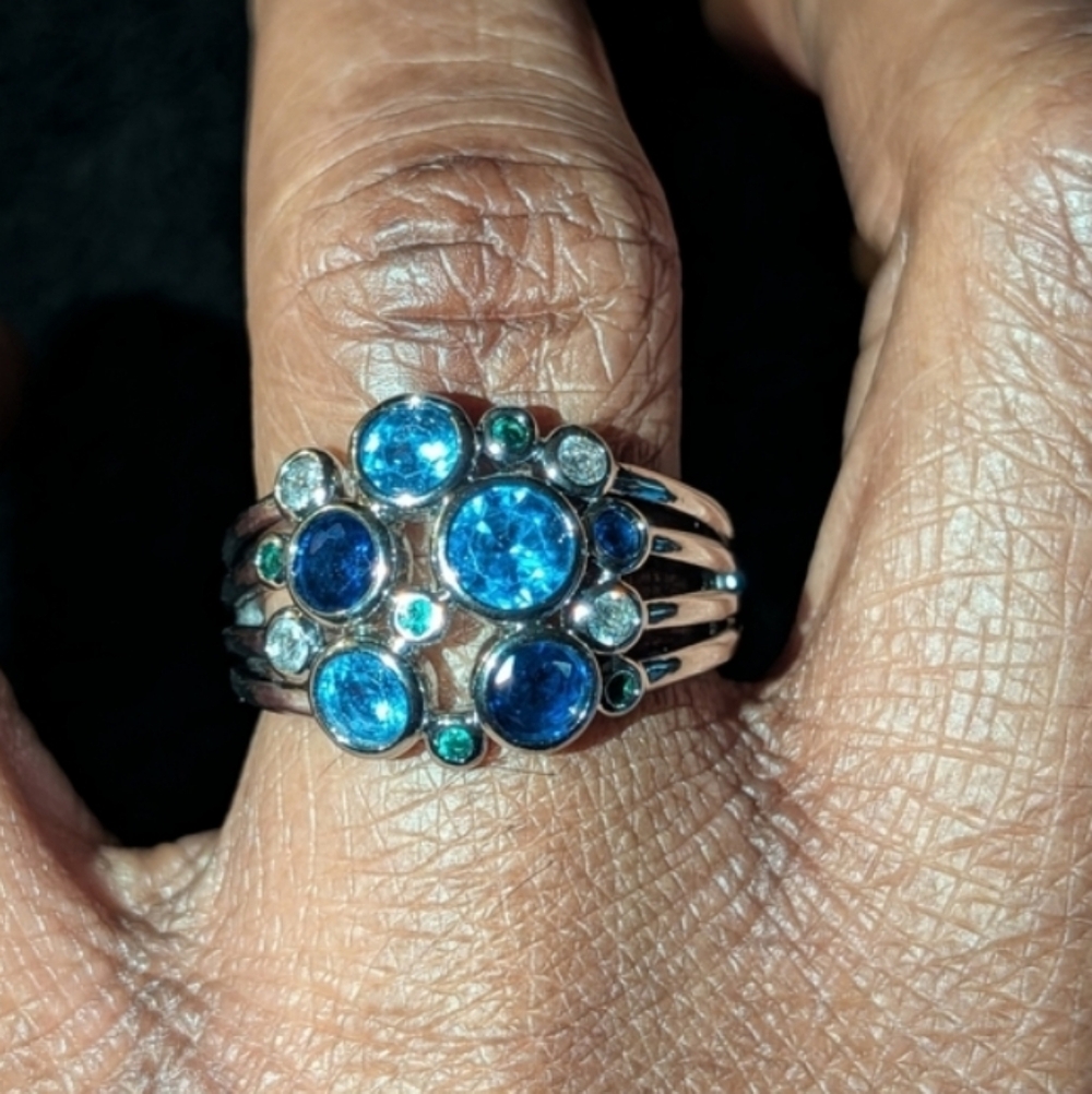 High Quality White Gold Silver Plated Cocktail Multi Gemstone Ring  Size 9 - Picture 6 of 16